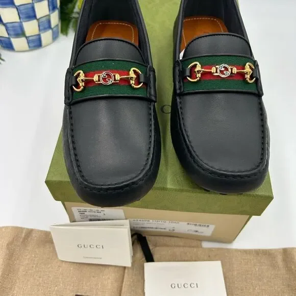 Men’s Gucci ayrton web striped leather loafers size 6 fits 7US made in Italy - Picture 2 of 7
